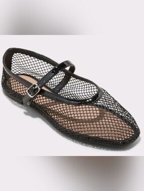 a new day Black Mesh Mary Jane Flat with Patent Trim